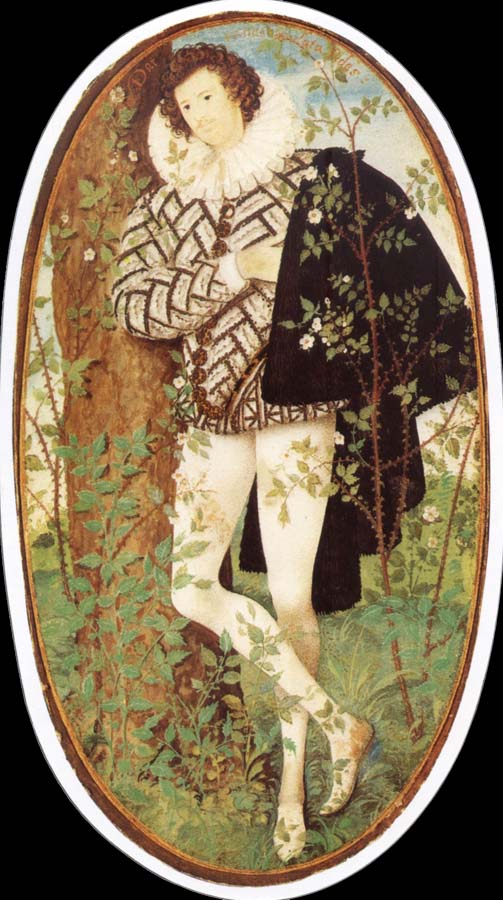 Nicholas Hilliard Leaning younger in rose bush